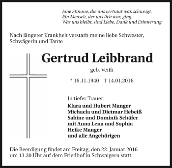 Traueranzeige von Gertrud Leibbrand 