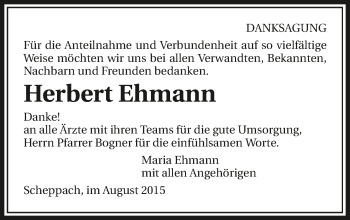 Traueranzeige von Herbert Ehmann 