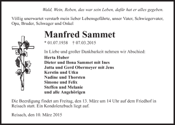 Traueranzeige von Manfred Sammet 