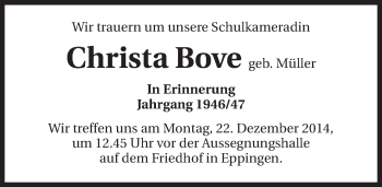 Traueranzeige von Christa Bove 