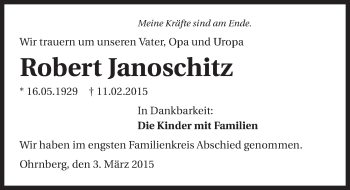 Traueranzeige von Robert Janoschitz 