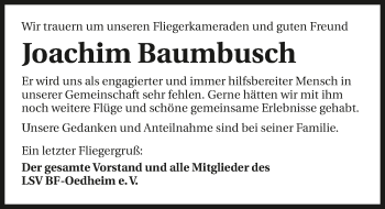 Traueranzeige von Joachim Baumbusch 