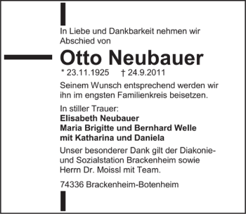 Traueranzeige von Otto Neubauer 