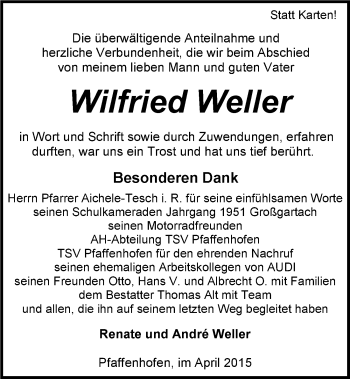 Traueranzeige von Wilfried Weller 