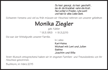 Traueranzeige von Monika Ziegler 