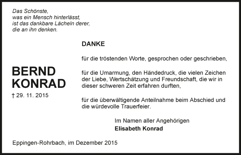  Traueranzeige für Bernd Konrad vom 23.12.2015 aus 