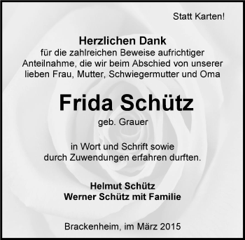 Traueranzeige von Frida Schütz 