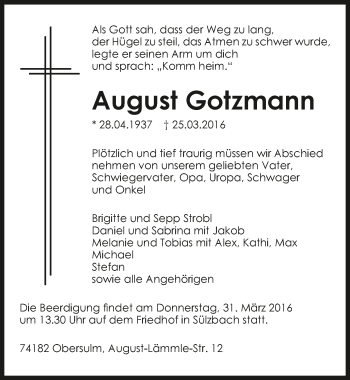 Traueranzeige von August Gotzmann 