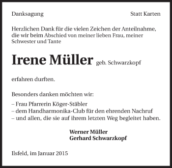 Traueranzeige von Irene Müller 