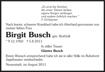 Traueranzeige von Birgit Busch 