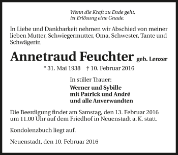 Traueranzeige von Annetraud Feuchter 