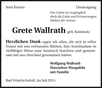 Traueranzeige von Grete Wallrath 
