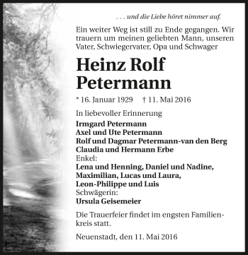 Traueranzeige von Heinz Rolf Petermann 