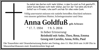 Traueranzeige von Anna Goldfuß 