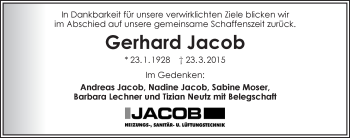 Traueranzeige von Gerhard Jacob 