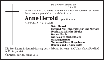 Traueranzeige von Anne Herold 