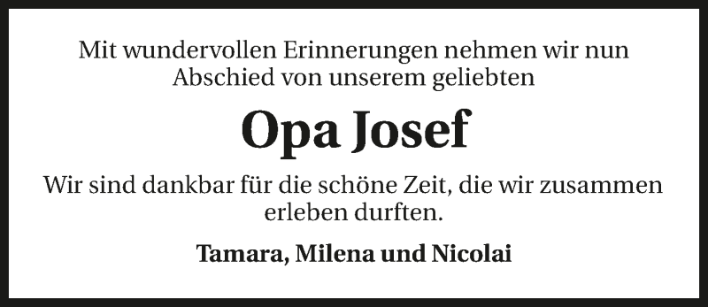  Traueranzeige für Opa Josef  vom 03.05.2016 aus 