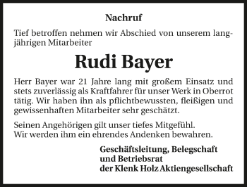 Traueranzeige von Rudi Bayer 