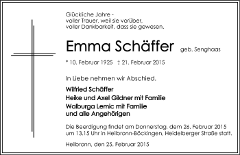 Traueranzeige von Emma Schäffer 