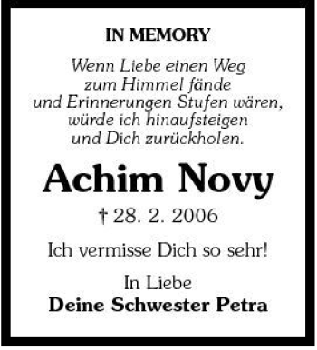 Traueranzeige von Achim Novy 