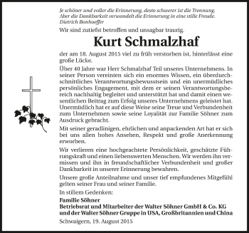 Traueranzeige von Kurt Schmalzhaf 