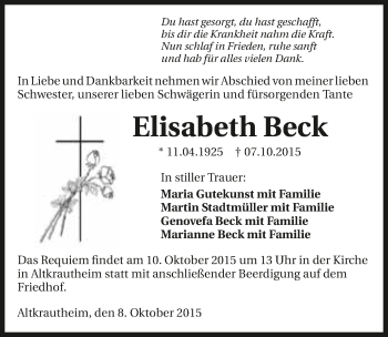 Traueranzeige von Elisabeth Beck 