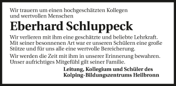 Traueranzeige von Eberhard Schluppeck 