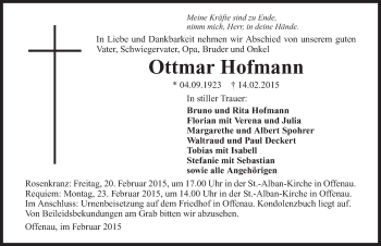 Traueranzeige von Ottmar Hofmann 
