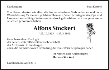 Traueranzeige von Alfons Stockert 