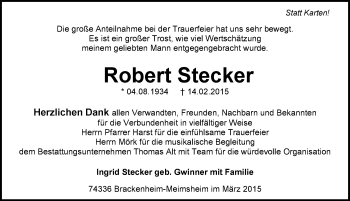 Traueranzeige von Robert Stecker 