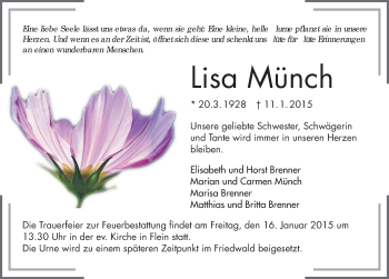 Traueranzeige von Lisa Münch 
