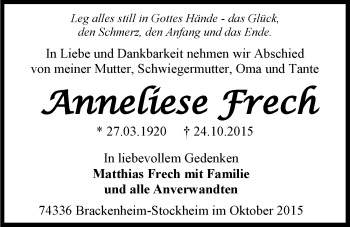 Traueranzeige von Anneliese Frech 