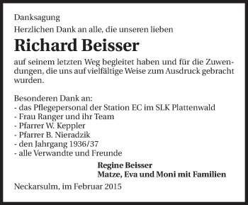 Traueranzeige von Richard Beisser 