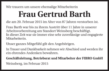 Traueranzeige von Gertrud Barth 