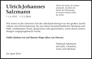 Traueranzeige von Ulrich Johannes Salzmann 