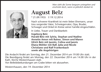 Traueranzeige von August Belz 