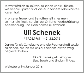 Traueranzeige von Uli Schenek 