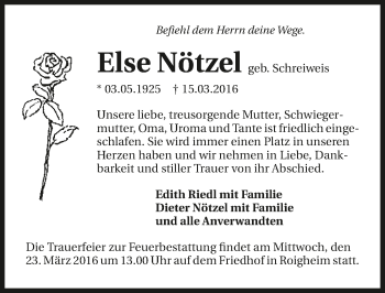 Traueranzeige von Else Nötzel 