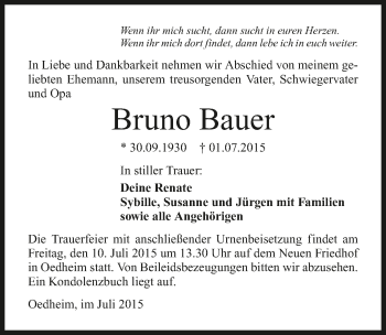 Traueranzeige von Bruno Bauer 