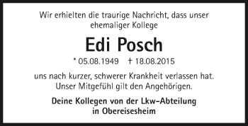 Traueranzeige von Edi Posch 
