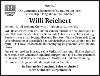 Traueranzeige von Willi Reichert 