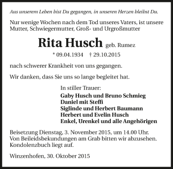 Traueranzeige von Rita Husch 