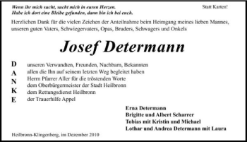 Traueranzeige von Josef Determann 