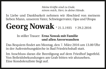 Traueranzeige von Georg Nowak 
