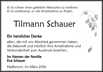 Traueranzeige von Tilmann Schauer 