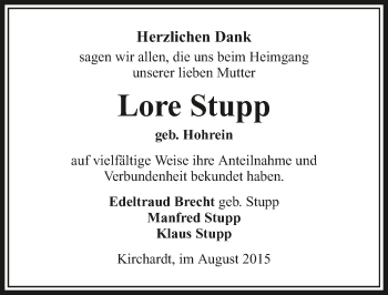 Traueranzeige von Lore Stupp 