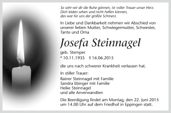 Traueranzeige von Josefa Steinnagel 