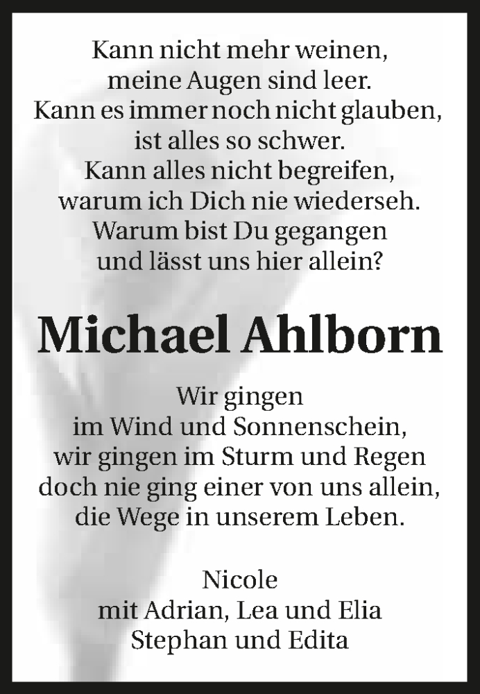  Traueranzeige für Michael Ahlborn vom 13.02.2016 aus 