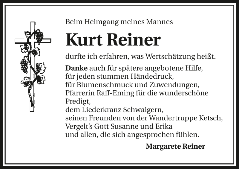  Traueranzeige für Kurt Reiner vom 17.10.2015 aus 