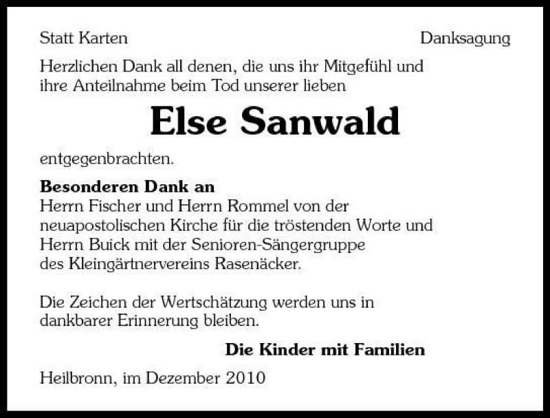  Traueranzeige für die uns Ihr Statt Karten Danksagung Herzlichen Dank all denen vom 17.12.2010 aus 